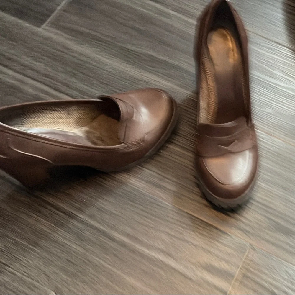 Brown Women's Loafer Heels - Picture 2 of 2